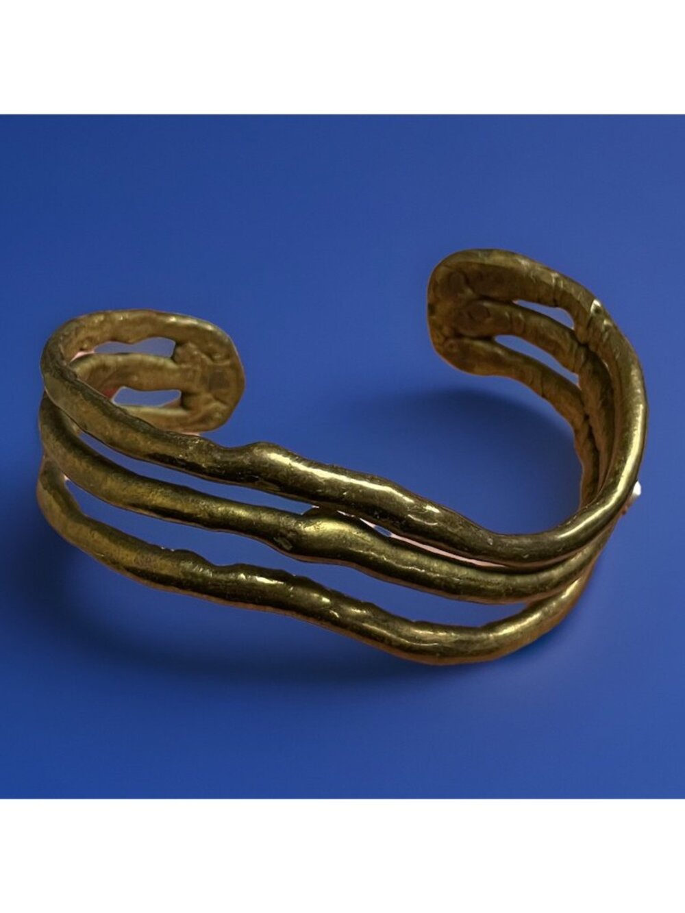 Vintage Brass Cuff Bracelet Signed Kerr Modernist Brutalist Artisan